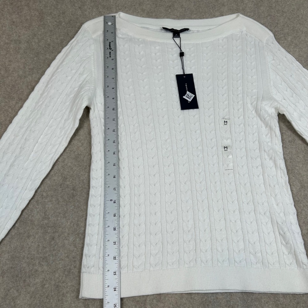 Tommy Hilfiger Sweater Womens Size M White Cable Knit Boat Neck Billie J1XS0477 - Picture 2 of 8